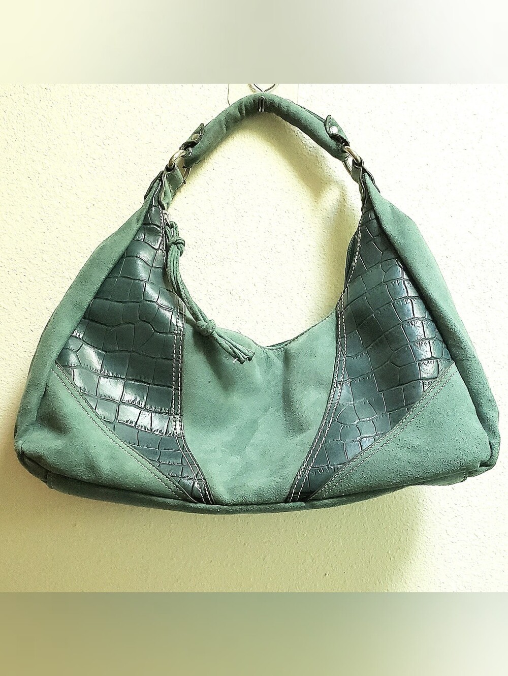 Rampage Green Suede & Croc-Texture Hobo Bag